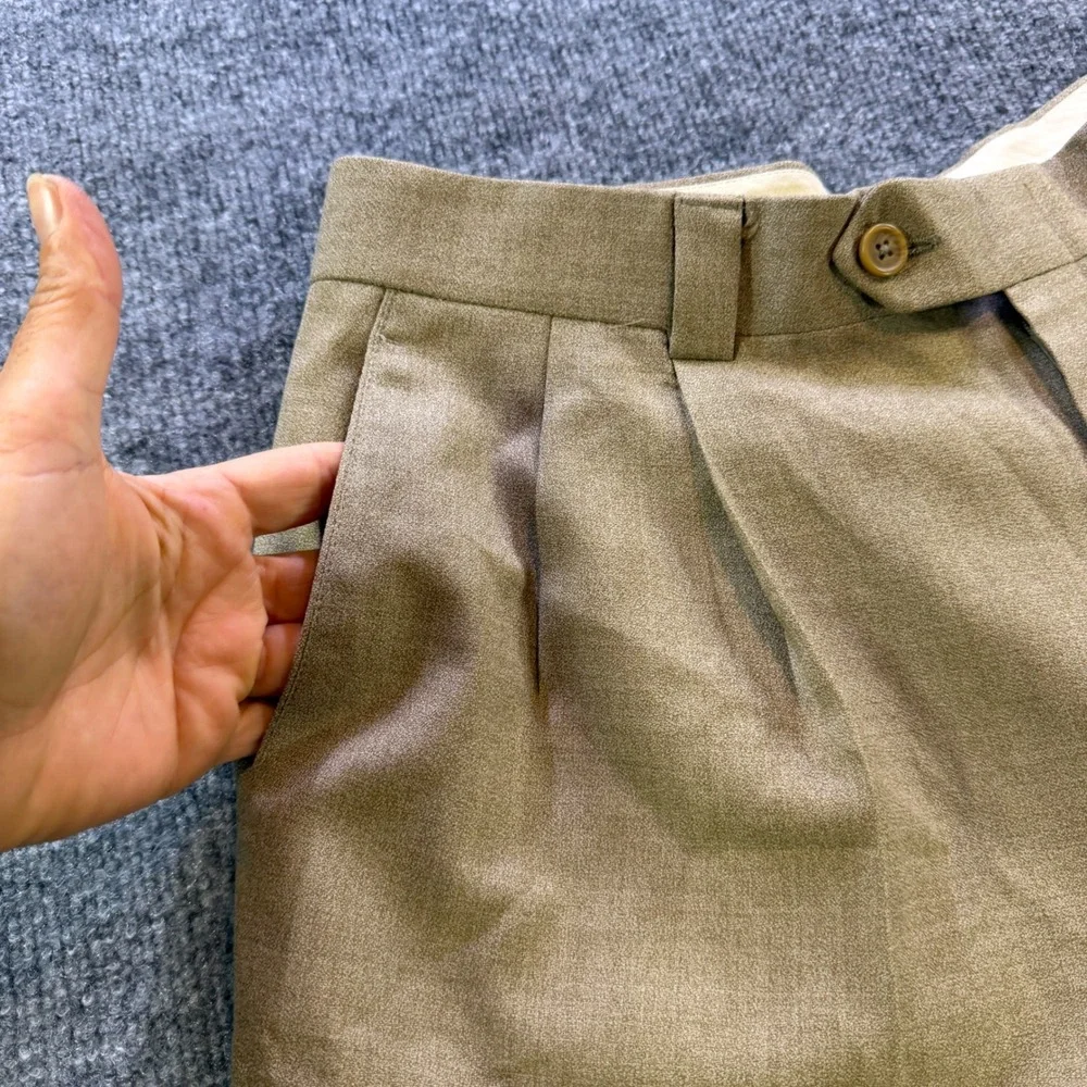 Linea Naturale Mens 35 Tan 100% Wool Pleated Cuffed Dress Pants Made in Italy